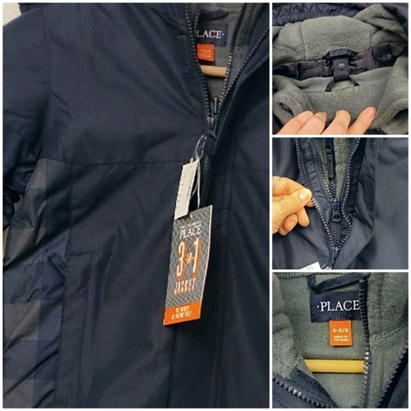 Children’s Place 3-in-1 Blue & Gray Plaid Puffer Jacket – Golden Hour Edition 4 - Picture 4 of 9